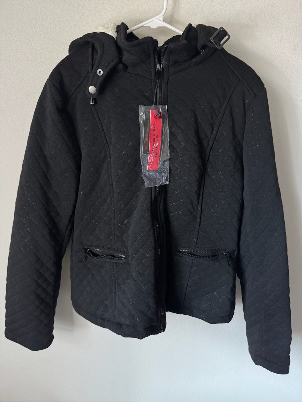 Yoki Quilted Sherpa Lined Hooded Jacket Womens XL Black‎ Full Zip Coat